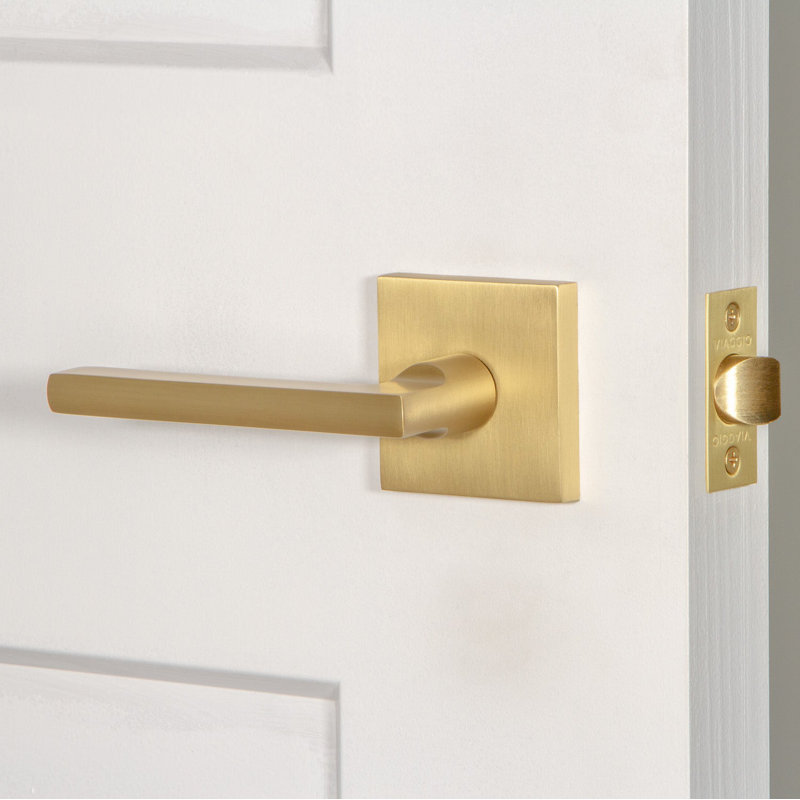 Viaggio Quadrato Rosette Passage (Hall & Closet) with Milano Lever, 2.375", Satin Brass, Left