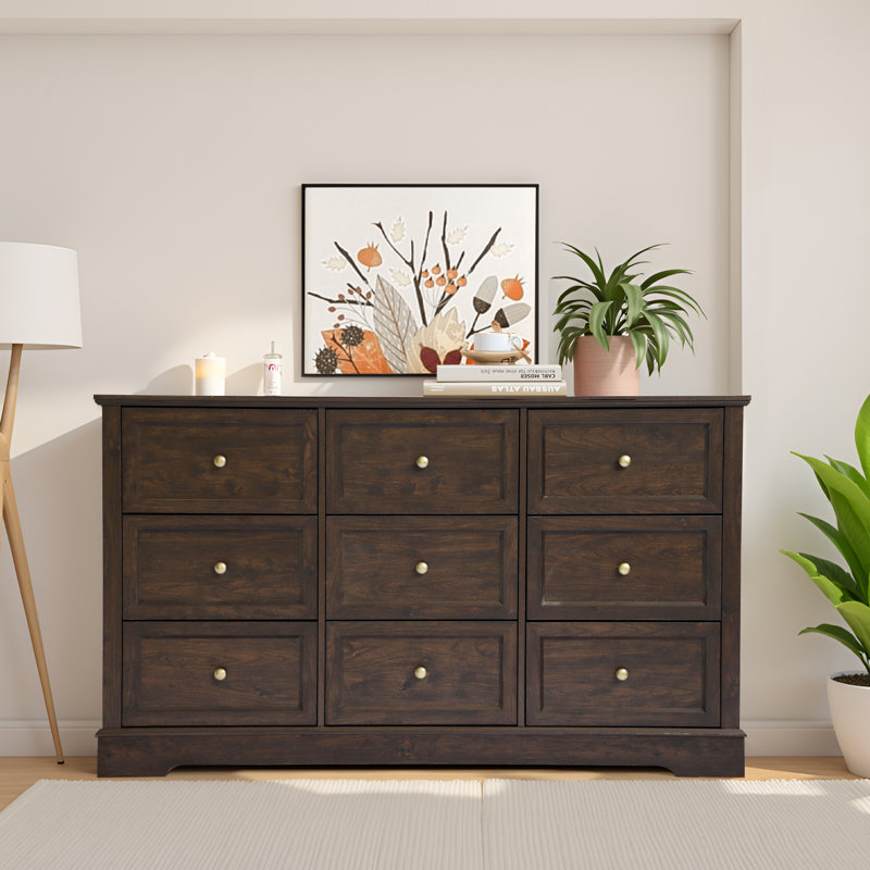 Farmhouse 9 Drawers Dresser, Storage Dressers Organizer For Bedroom, Brown