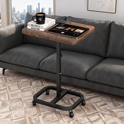 Table mobile à roulettes avec plateau réglable, base à quatre pieds renforcée en aluminium, canapé pour la salle à manger et le bureau