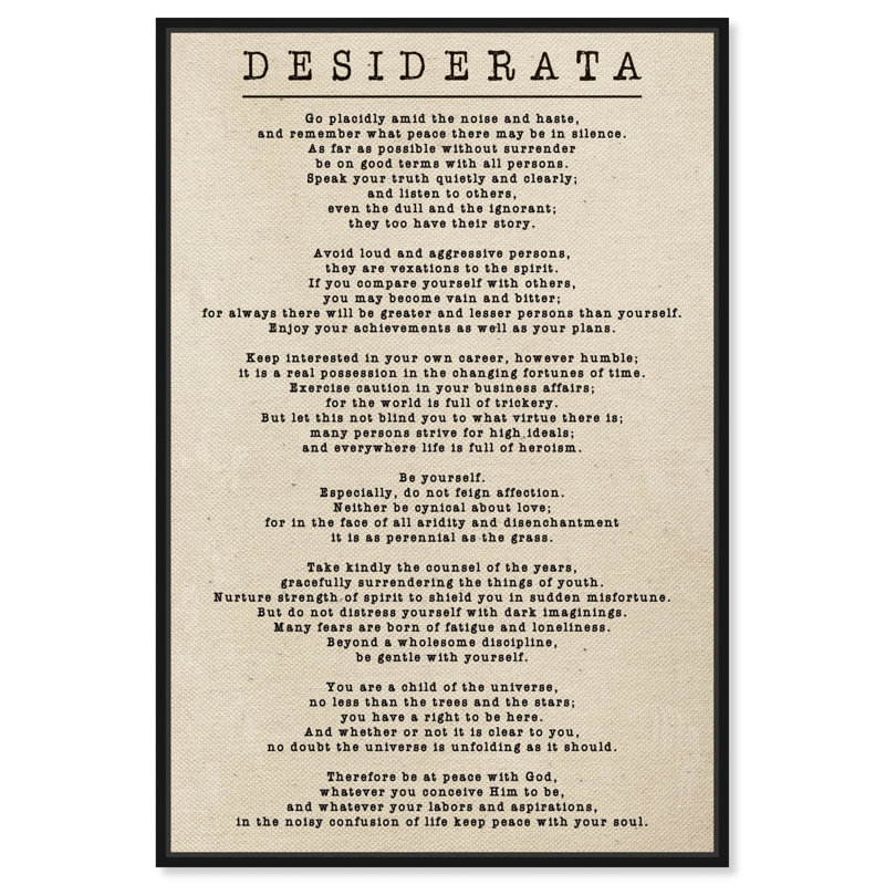 " Desiderata Parchment " by Oliver Gal, Black Floater Framed, 30" H x 20" W