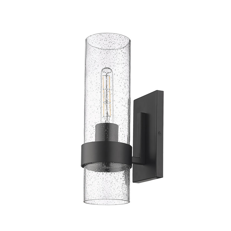 Grande applique à bras en acier avec verre bullé 15,75 po Yohko, Noir mat