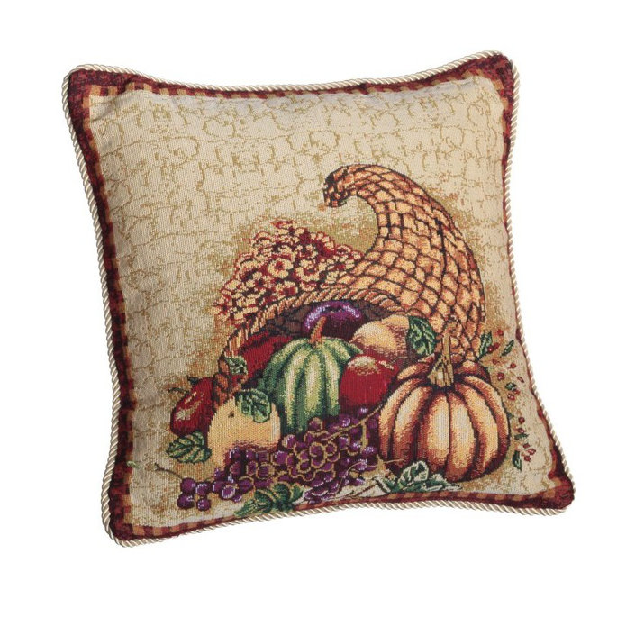 Fall Harvest Embroidered Cotton Blend Pillow Cover