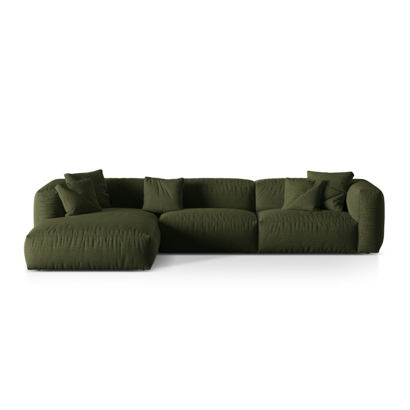 Carce 3 Seater Corner Sofa , Structured Fabric- Green, Left-Hand Facing