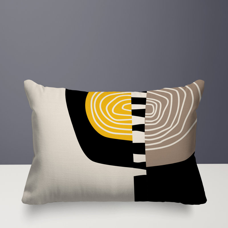 Oreiller rectangulaire réversible intérieur / extérieur Marti, 18"H x 25"W, Jaune / noir / blanc cassé