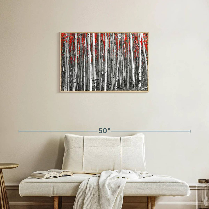 Forêt de bouleaux rouges, Cadre flottant en bois naturel, 31 po x 21 po