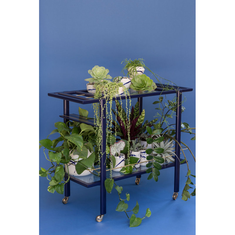 Bar Cart, Laquered Indigo/Brass