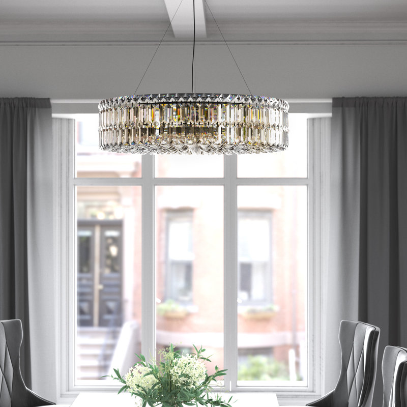 Baldrik - Light Statement Geometric Chandelier with Crystal Accents, 7.5" H x 28" W x 28" D, Black, 12