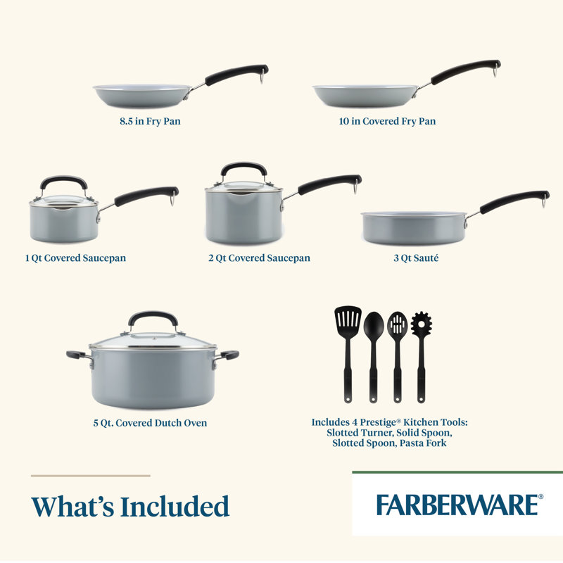 Gray 13-Piece Nonstick Aluminum Cookware Set with Utensils
