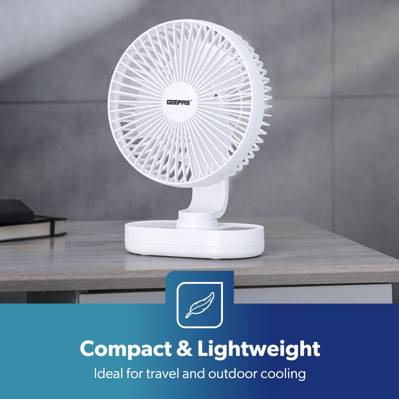 GEEPAS 8-Inch Rechargeable Desk Cooling Device | 3 Speed Silent Operation with Adjustable Head & Foldable Design | USB-C Charging, Up to 9 Hours Runtime | Portable for Table or Floor Use