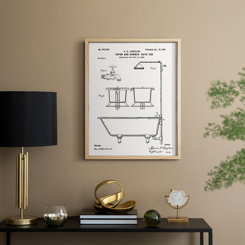 «Vintage Bath II», reproduction encadrée - bois massif, H 30 po x l 24 po
