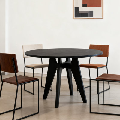 Doucoure Round Solid Wood Base Dining Table