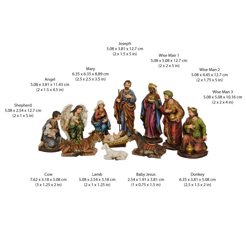 12-Inch Hand-Painted Polyresin Nativity Figurine Set