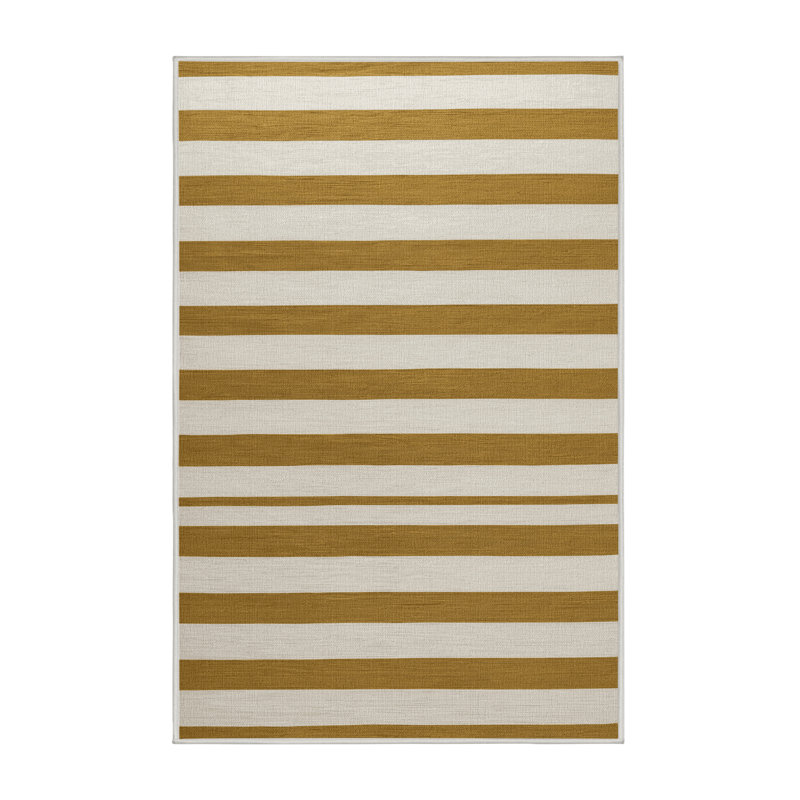 Tapis beige à rayures horizontales lavable à la machine, Rectangle 3 pi x 5 pi