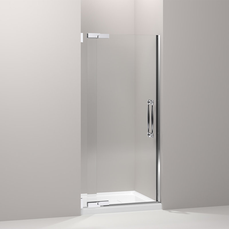 Porte de douche pivotante 35,75 po x 72,25 po Finial, Argent poli brillant