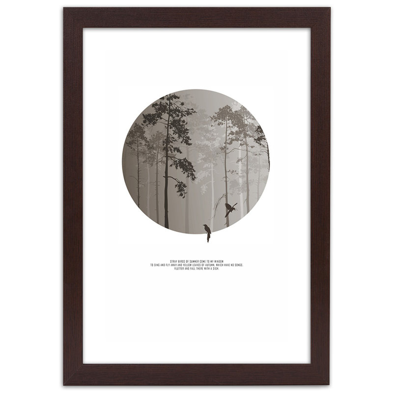 Birds, Nature, Forest, Fog - Single Picture Frame Print, 100cm H x 70cm W, Brown