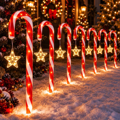 Outdoor Christmas Decorations, 21” Solar Candy Cane Christmas Decorations Outdoor Yard With 10 Modes And 144 Bright Led, Outside Waterproof Christmas Candy Cane Lights Pathway