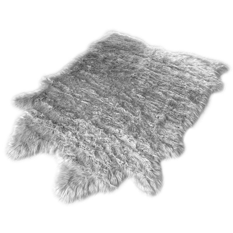 Faux Bison Skin Fur Shag Area Rug in Grey, Animal Shape 5' X 6'