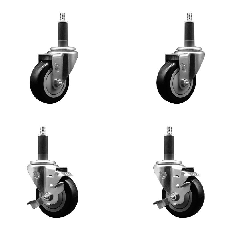 Ensemble de roulettes à tige extensible 3,5 pouces pivotant 3,5 pouces SS, Noir
