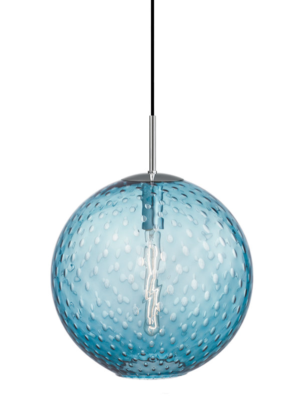 Rousseau 1 Light Pendant, Aged Brass, Blue, 19" H X 16" W X 16" D