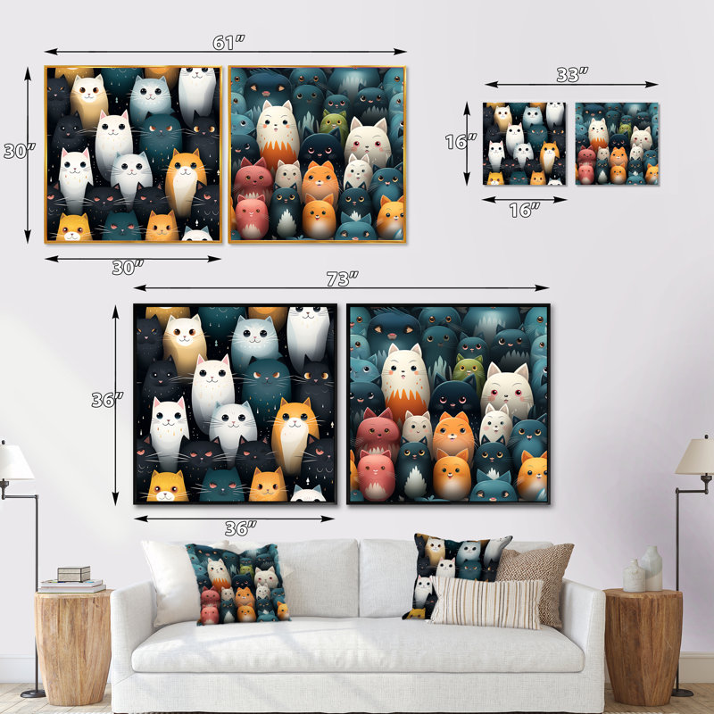 Ensemble de 2 pièces de papier peint pour chat Playful Feline, Toile tendue, H 16 po x l 33 po