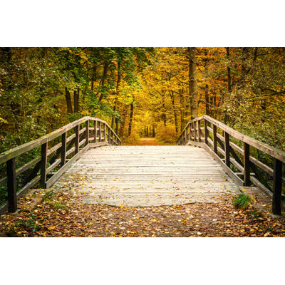 Bridge In Autumn Forest - Wrapped Canvas Print