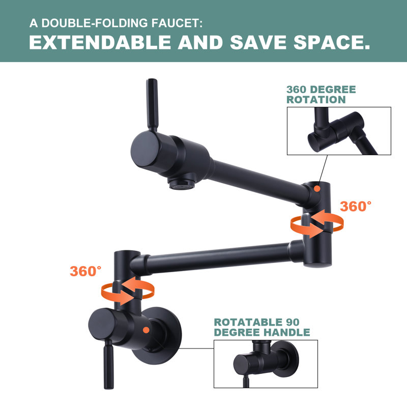 Wall Mounted Floding Pot Filler Kitchen Faucet, Matte Black