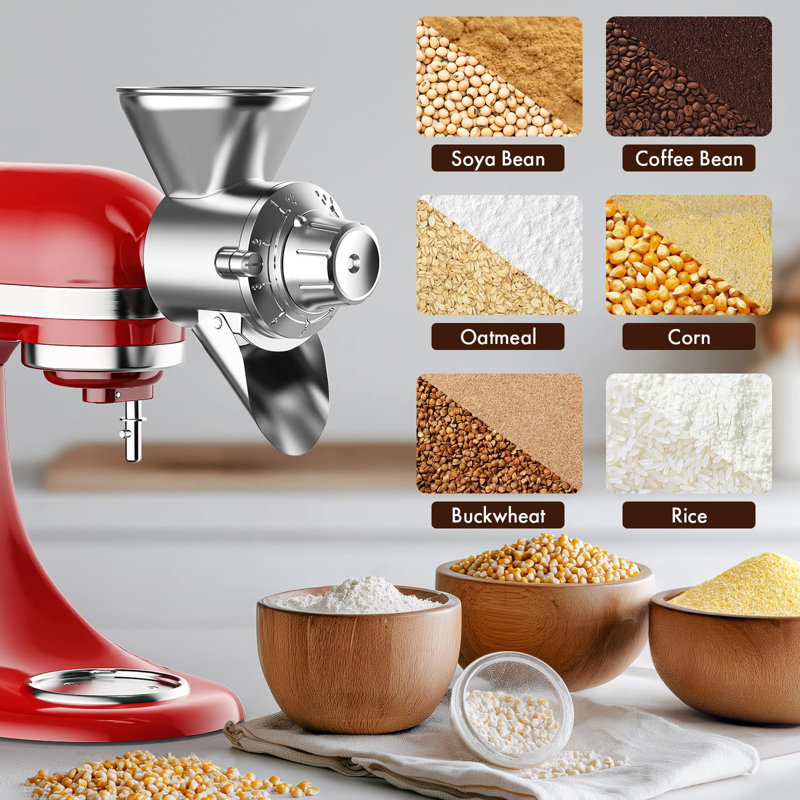Accessoire de moulin à grain Gvode, compatible avec KitchenAid®, tout en métal, 9 niveaux de mouture, grains / céréales