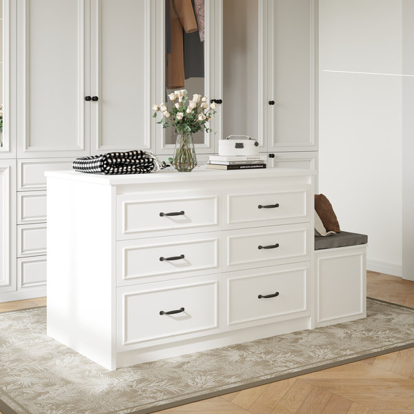 Latitude Run® 12-Drawer Closet Island With Built-In Shoe Bench ...