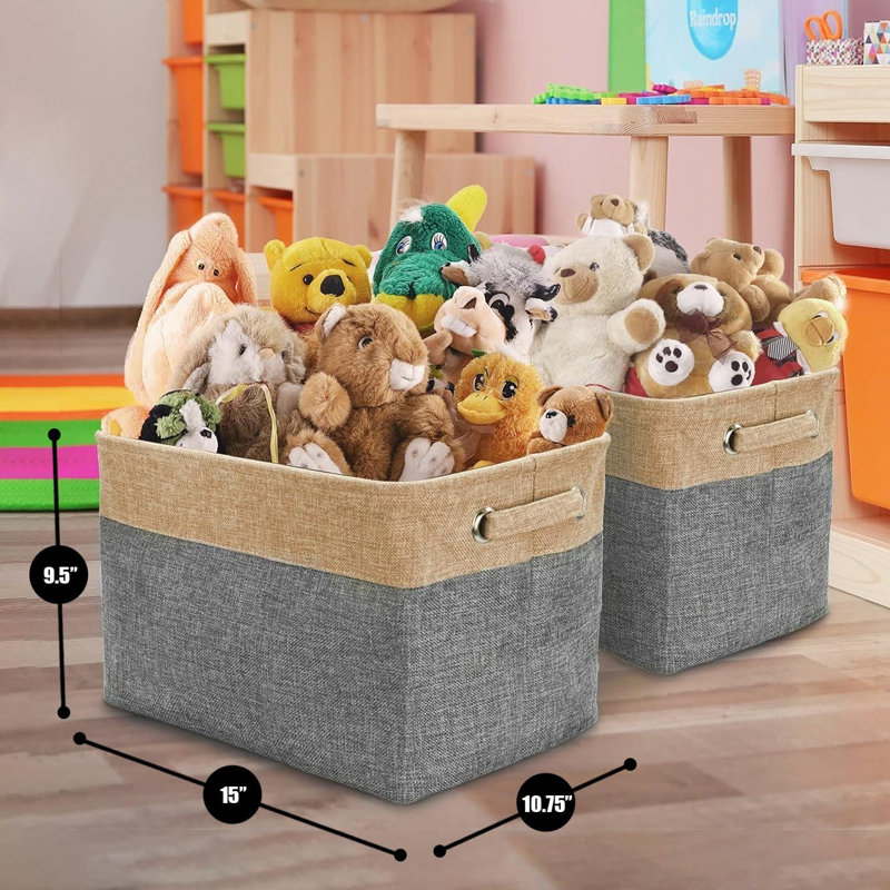 Sorbus Fabric Storage Bins for Shelves 6 Pack - 15" Sturdy Collapsible Storage Bins with 2 Handles, Beige/Grey