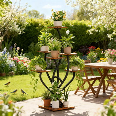 Support pour plante d'intérieur avec lumières de croissance - étagère d'angle à 7 niveaux pour plantes d'intérieur, lumière DEL réglable à spectre complet avec minuterie, support d'affichage en métal robuste pour la décoration de bureau personnel