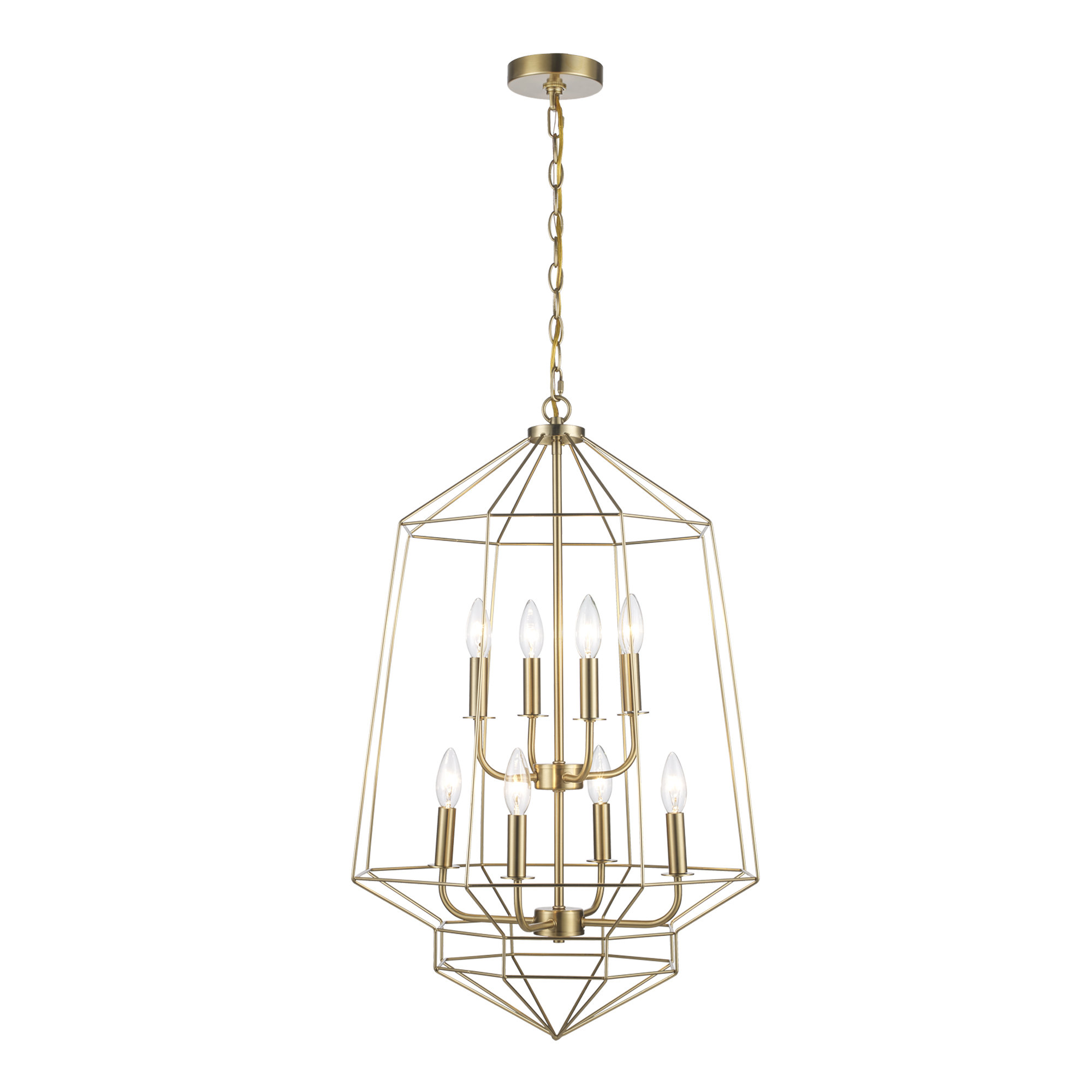 Durent Lighting Brass Chandelier with 6 Fabric Shades, Traditional