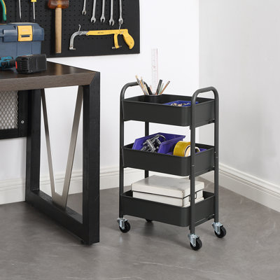 Chariot utilitaire mobile à 3 niveaux sous le bureau avec rangement en métal