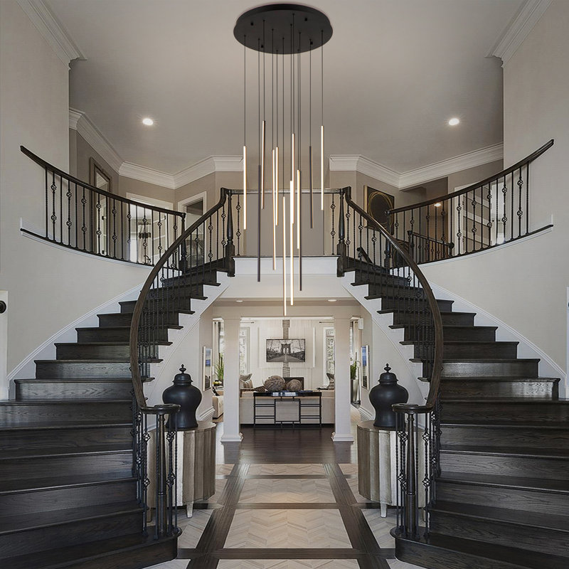 Caylah Cluster Cylinder LED Pendant for Stairs, 120" H x 27.5" W x 27.5" D, Black