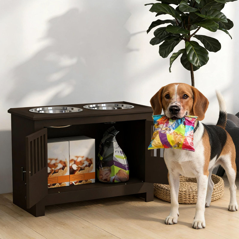 Station de rangement et d'alimentation pour chiens avec bols surélevés en acier inoxydable, pour les grands chiens de 23,5 po à 29,5 po de hauteur