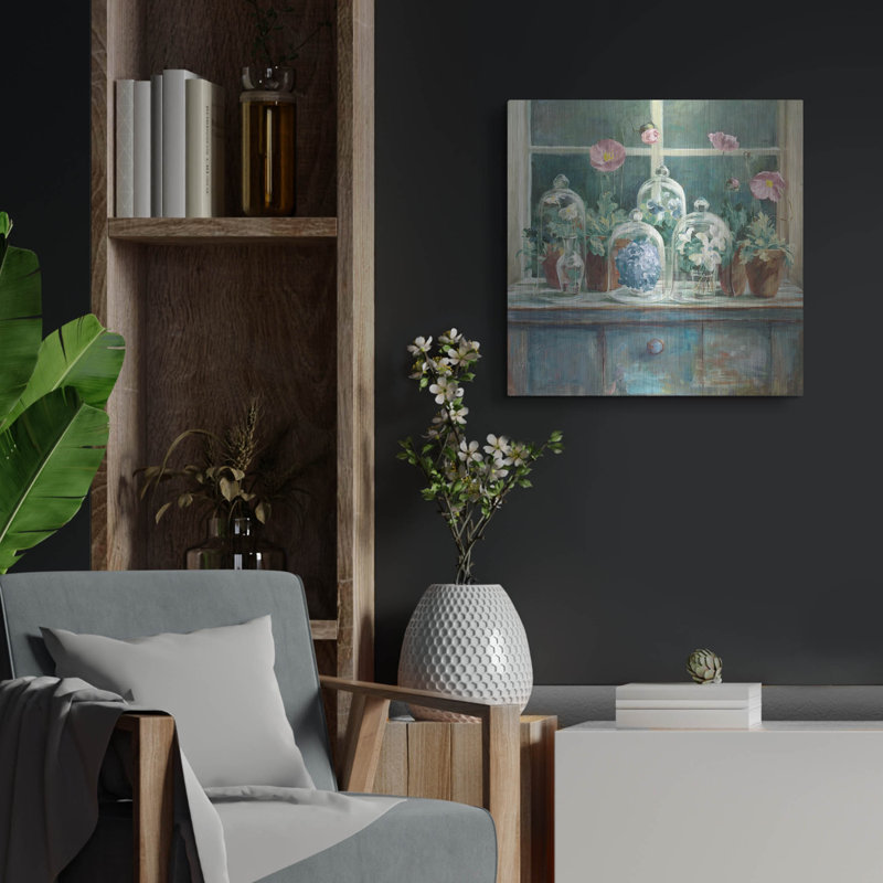  «Pink Poppies Windowsill Sage» par Danhui Nai, art mural en métal, H 24 po x l 24 po