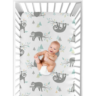Aqua and Grey Sloth Collection Sloth Fitted Crib Sheet
