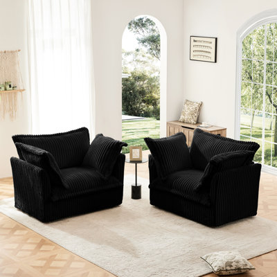 Fauteuil de 2 personnes en velours côtelé noir. Siège profond pour se détendre. Rembourrage luxueux. Conception élégante. Housses amovibles. Siège spacieux. Pratique. Construire. Installation facile. Pour le salon, la chambre à coucher,