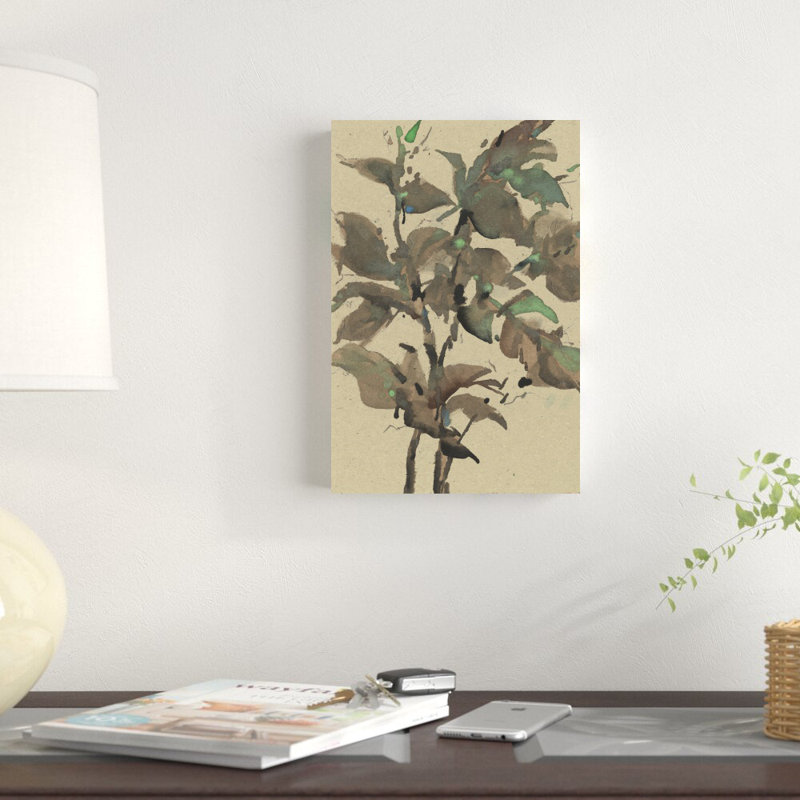 Feuilles sur taupe I, H 12 po x l 8 po