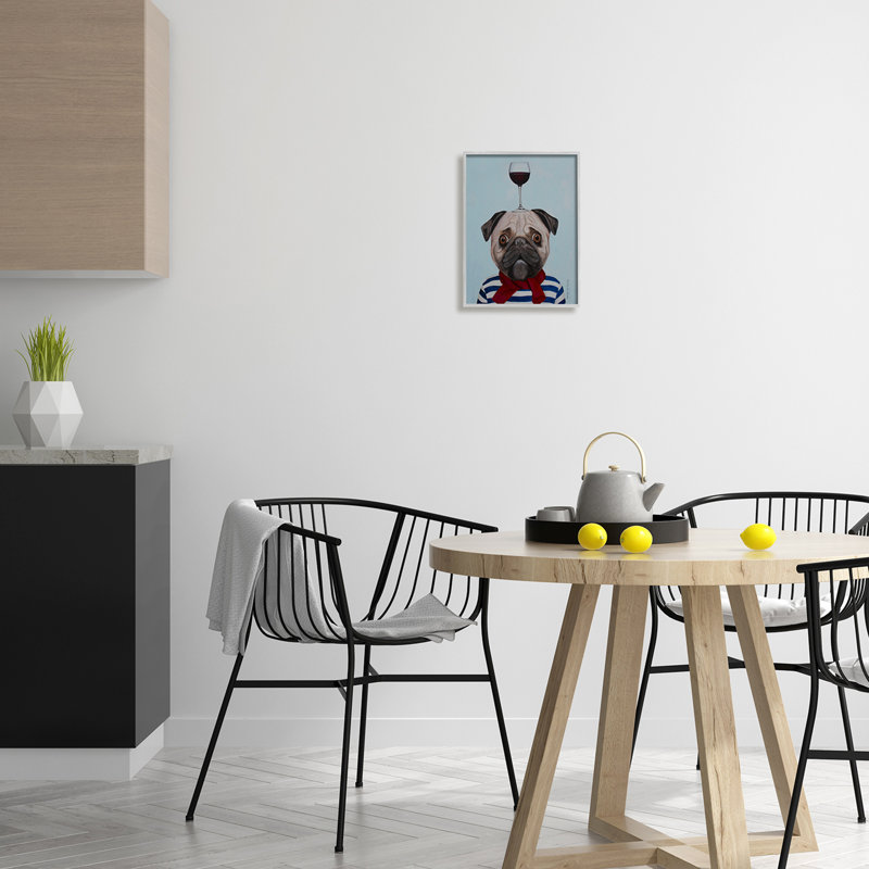 Carlin portant un ensemble de verres à vin Mime par Coco de Paris - Peinture, H 14 po x l 11 po x P 1,5 po