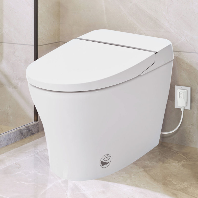 Toilette à siège chauffant avec double chasse - Capteur de pied, nuit, commande à bouton, chasse d'eau puissante