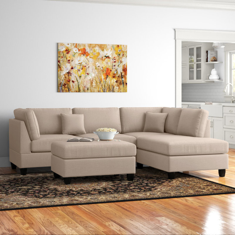 Hemphill 104" Wide Reversible Sofa & Chaise with Ottoman, Sand