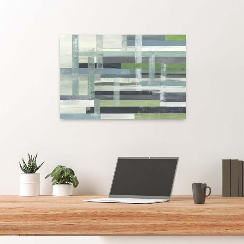 Motif géométrique abstrait à carreaux vert, H 16 po x l 24 po
