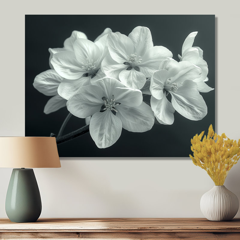 Blanc, noir, simplicité élégante, fleur de pommier - décoration murale fleur de pommier, Sans cadre, métal