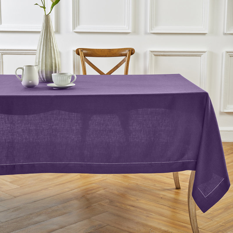 100% Pure Linen Hemstitch Table Cloth - Classic Hemstitch, Purple, 90" x 60"
