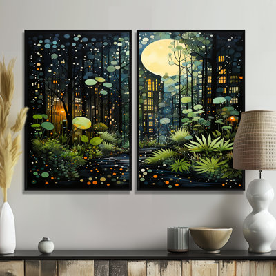 Green Yellow Urban Jungle II - Modern Wall Art Set Of 2