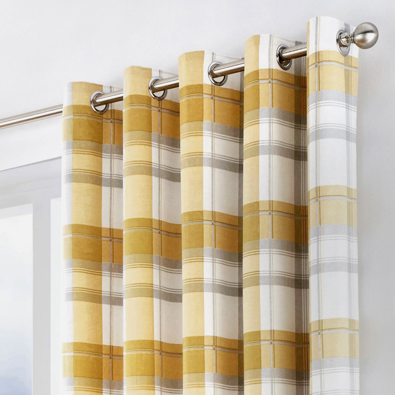 Cotton Sheer Curtain Pair, Width 168 x Drop 183 cm, Ochre/Mustard/Yellow