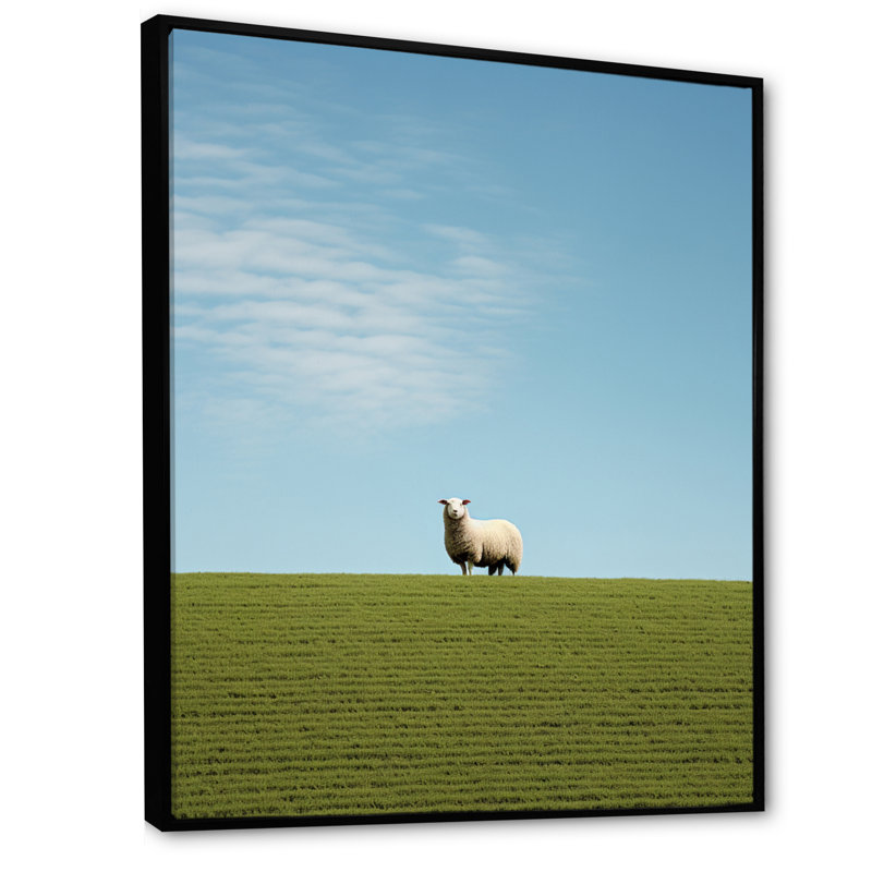 «Sheep Minimalistic Solitude - Animals», reproduction sur toile, H 32 po x l 24 po x P 1 po, Cadre flottant noir