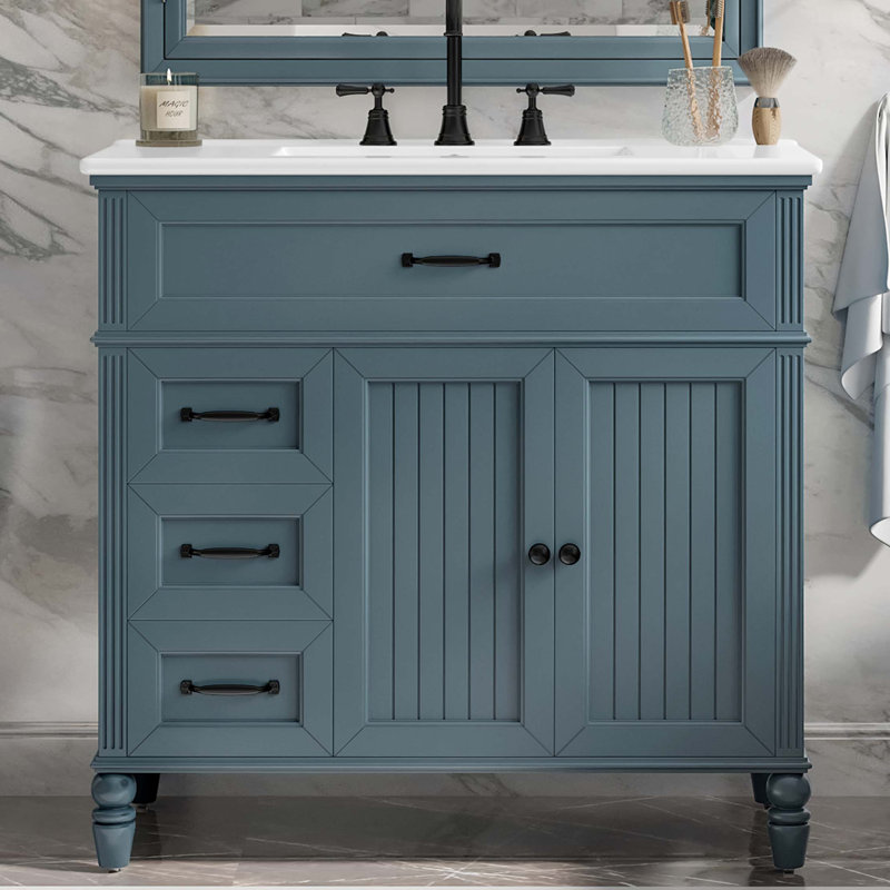 Armoire de meuble-lavabo 36 po avec tiroirs, panneau de cadre solide, 36 po