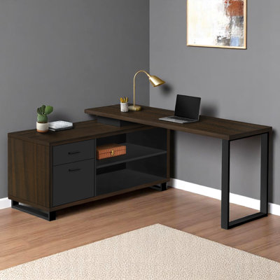 Bureau d'ordinateur à 2 tiroirs avec pieds en métal brun foncé et noir Lianna, H 31,12 po x l 71,78 po x P 59,81 po