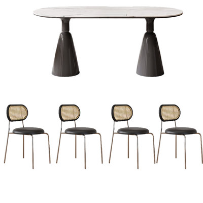 Light Luxury Rock Panel Oval Dining Table Sets.
